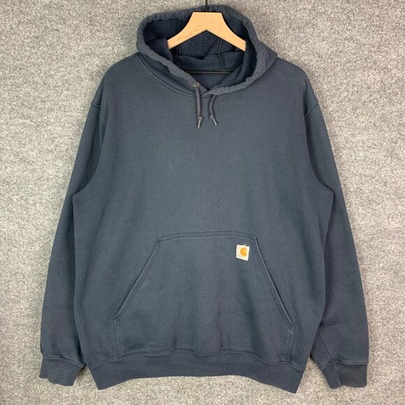 Carhartt‎ Hoodie Mens Large Blue Original Fit Fleece Sweatshirt Work Wear - Picture 1 of 14